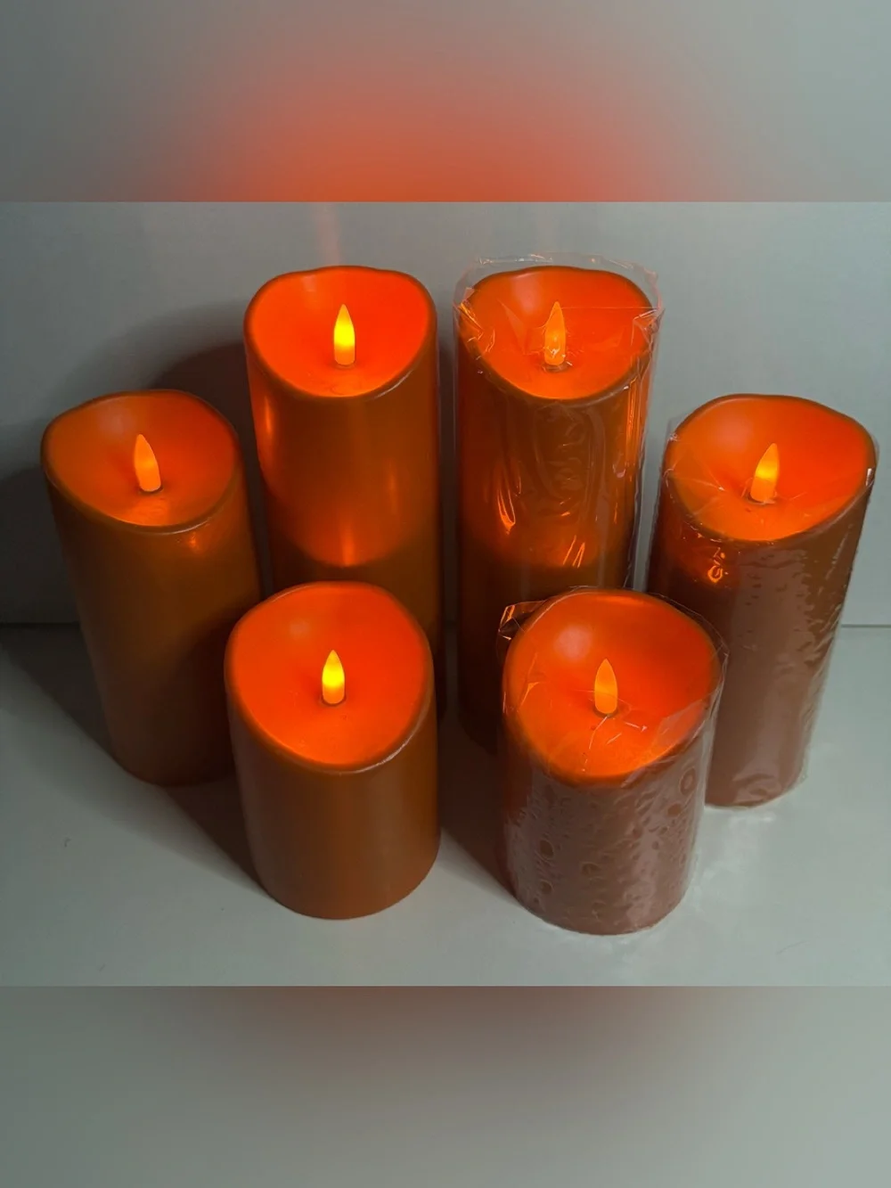 Candle Set Flickering 3  LED Pillars Different Heights in Orange